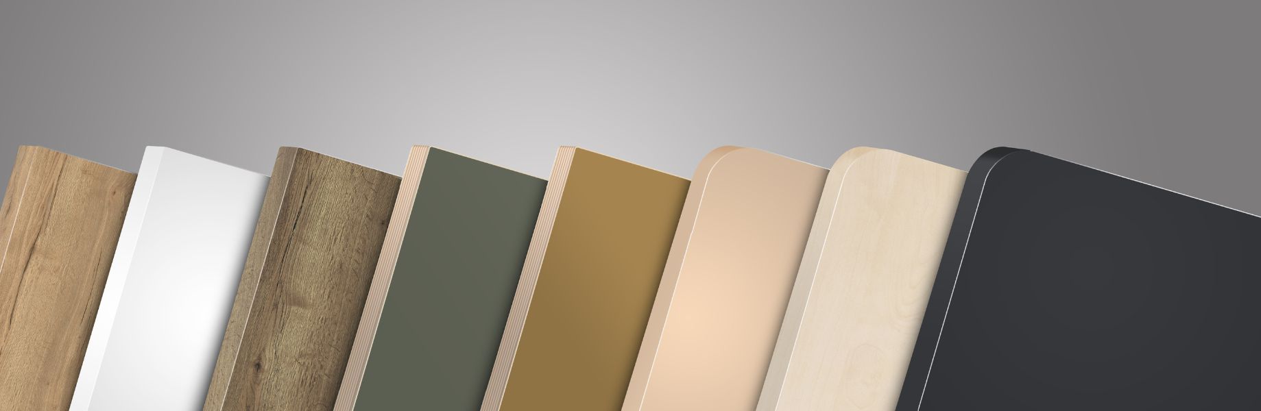 Vielfältige Tischplatten-Farben von Holzoptik bis Schwarz im Kurvendesign