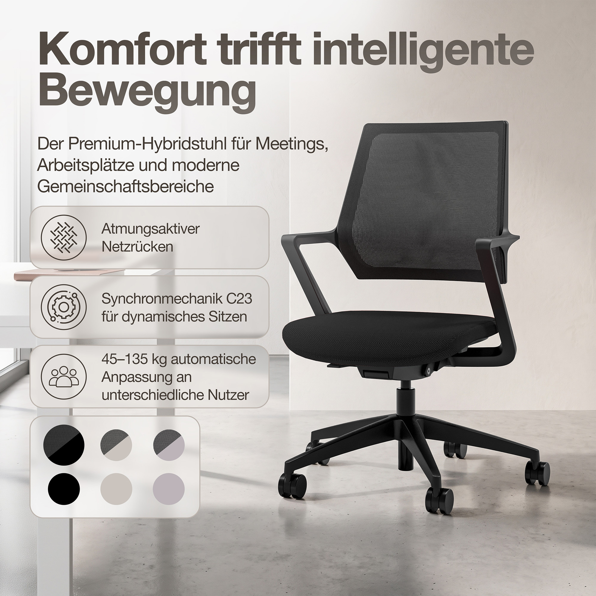 Ergonomischer Bürostuhl Asolo mit Netzrücken