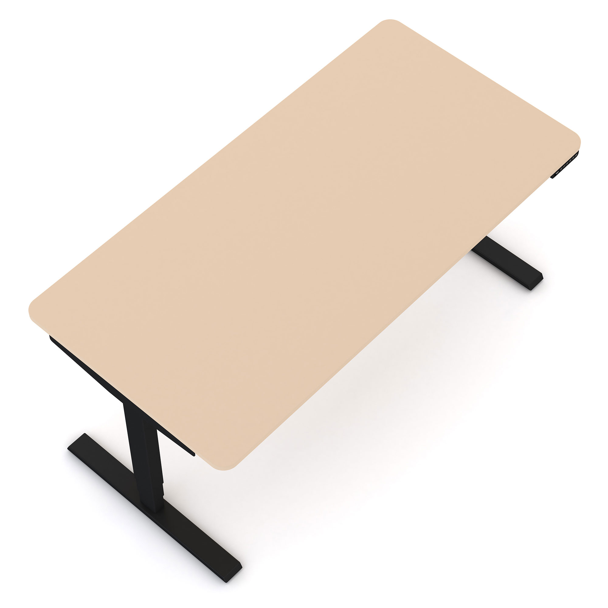 Schreibtischplatte in hellem Beige mit schwarzem Gestell, Vogelperspektive