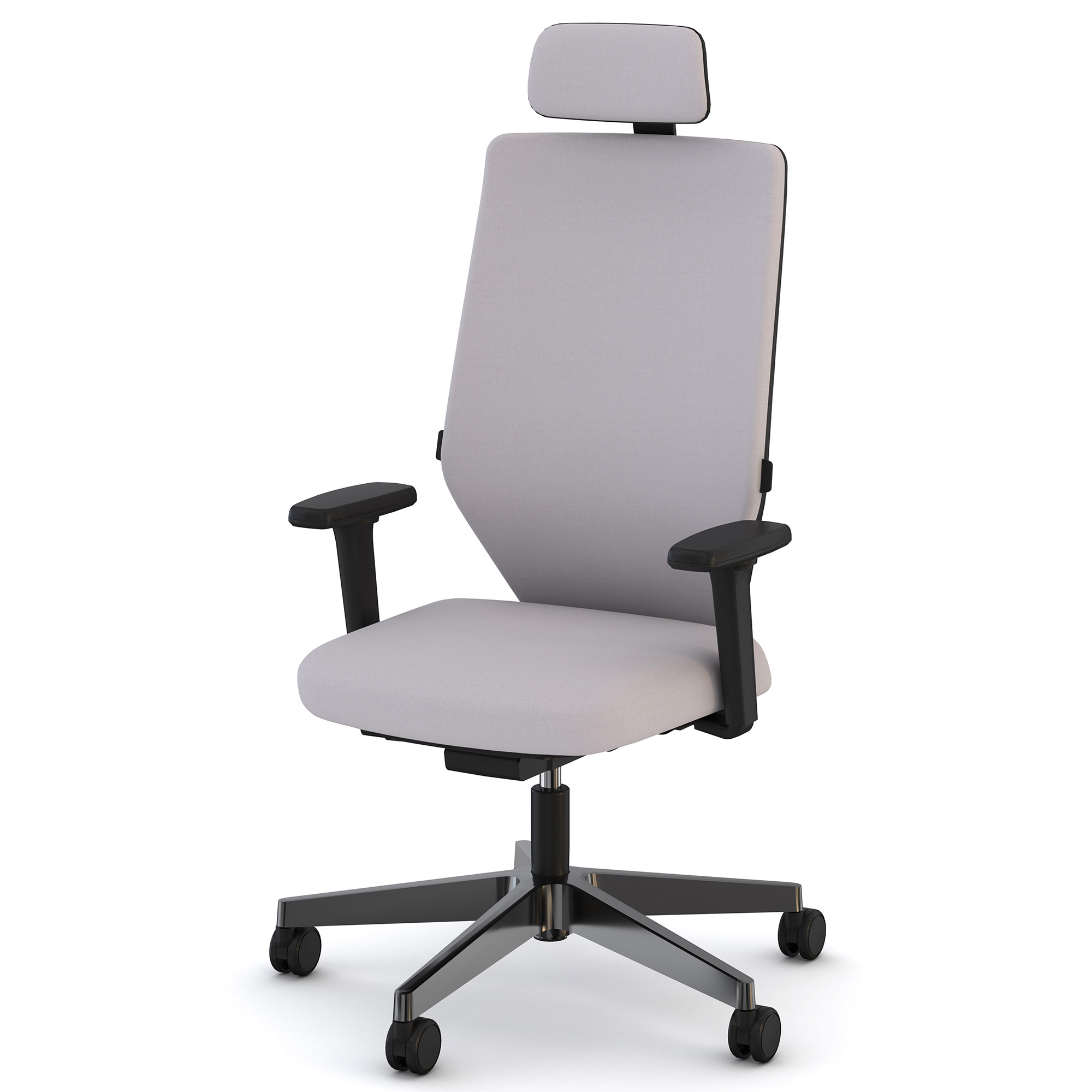 Ergonomischer Bürostuhl mit hoher Rückenlehne, Kopfstütze und Armlehnen.