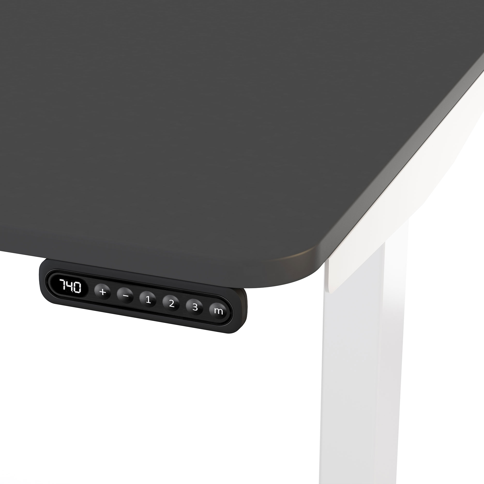 Detailaufnahme eines Bedienfelds mit Display zur Höhenverstellung eines Schreibtisches.