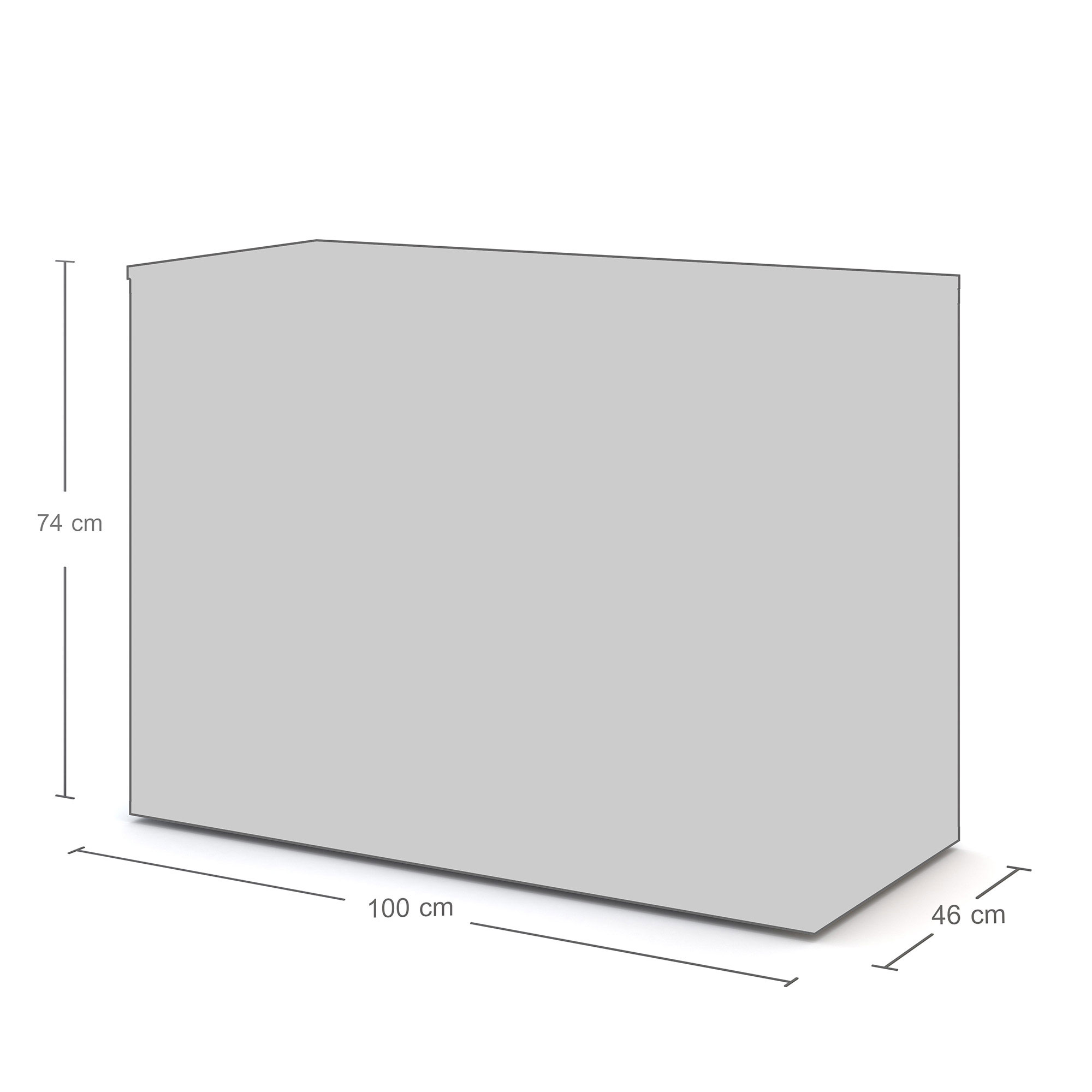 Grafische Darstellung eines Schranks mit den Maßen 100x46x74 cm