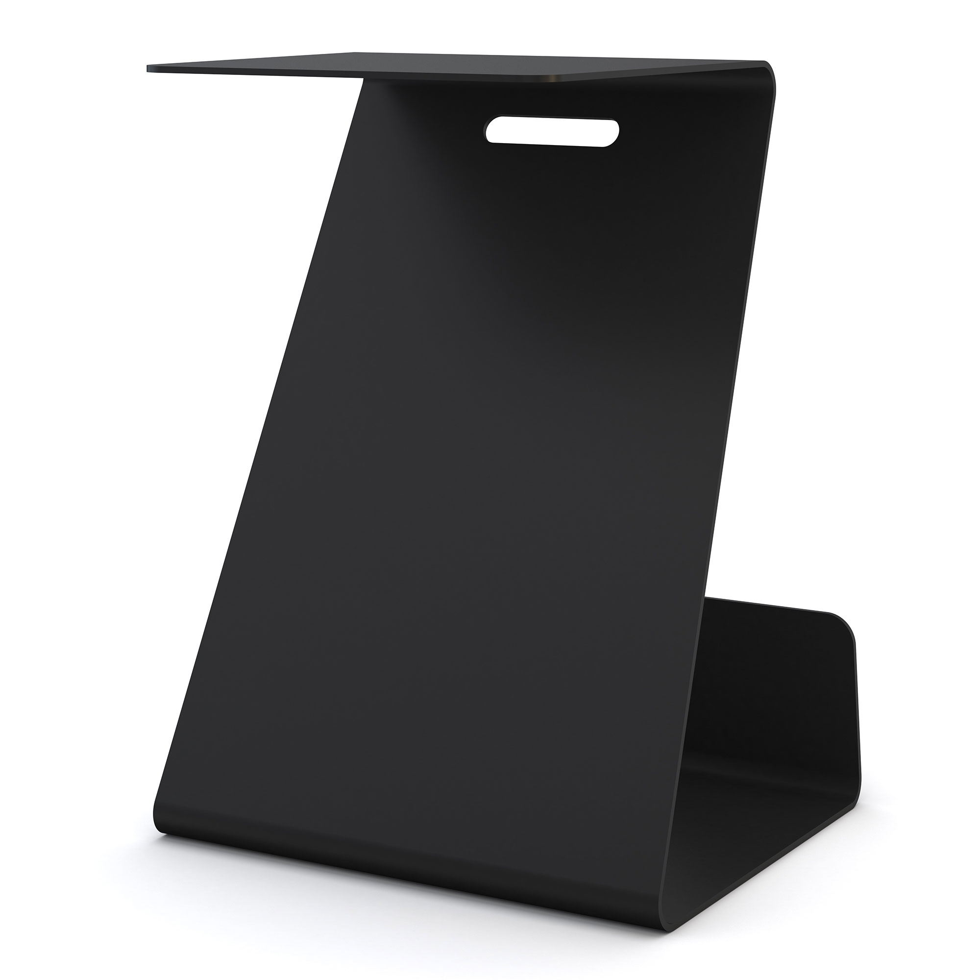 Schwarzer Beistelltisch mit integriertem Tragegriff in modernem, geneigtem Design