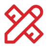 Rotes Icon eines Maßstabs mit Bleistift – Symbol für individuelle Konfiguration