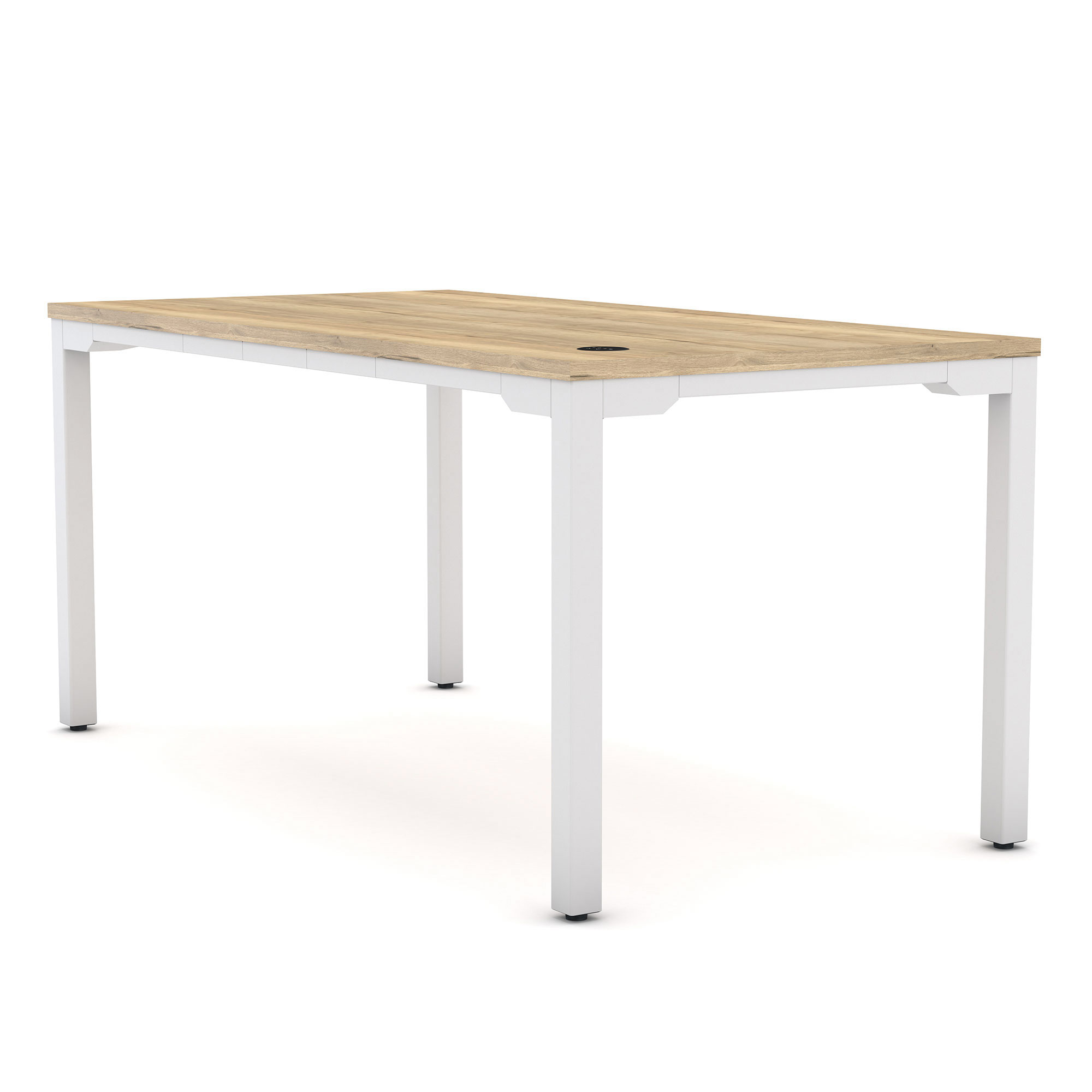 Schreibtisch mit Holzplatte und weißem Metallgestell in modernem Design