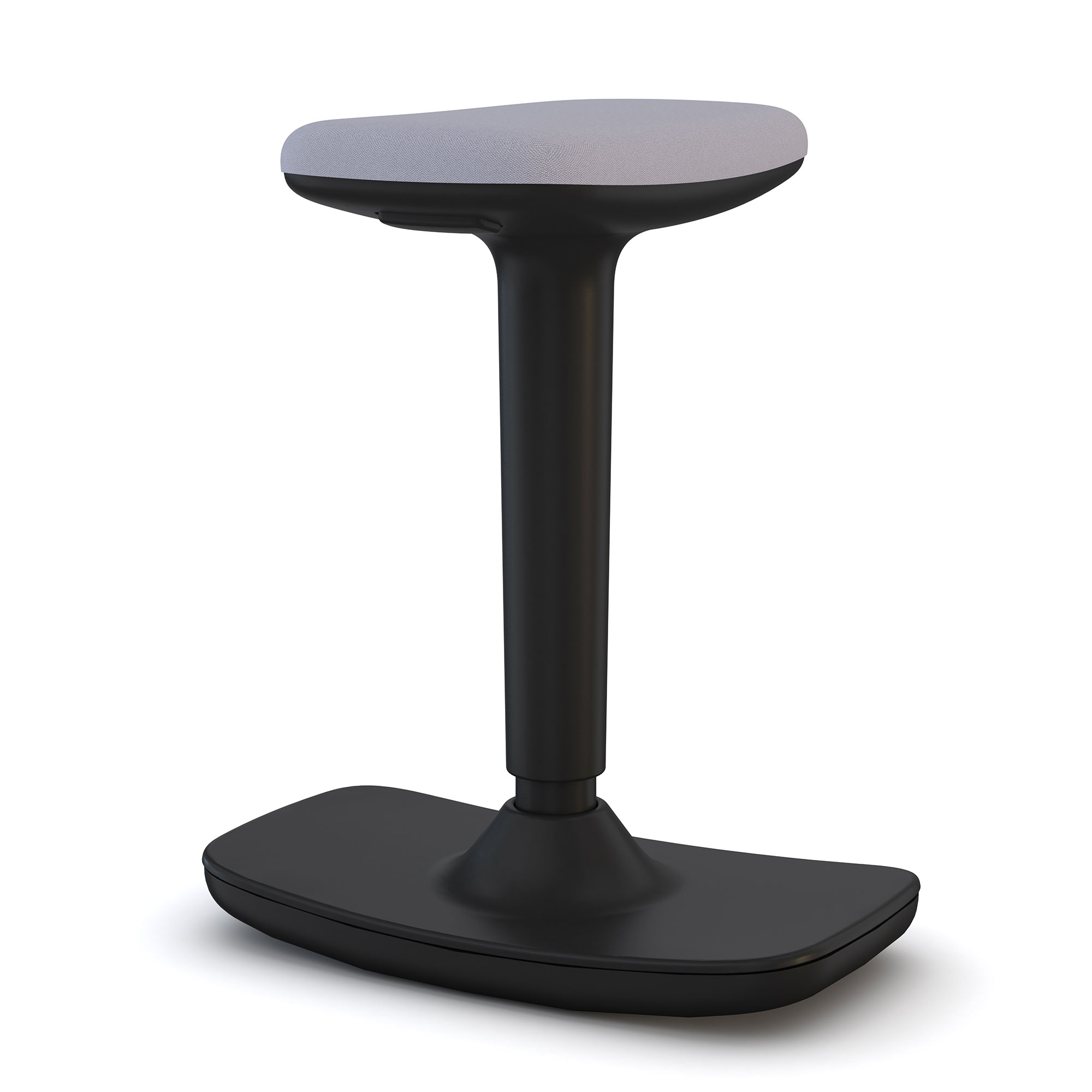 Schwarzer Stehhocker mit gepolsterter Sitzfläche und ergonomischem Design.