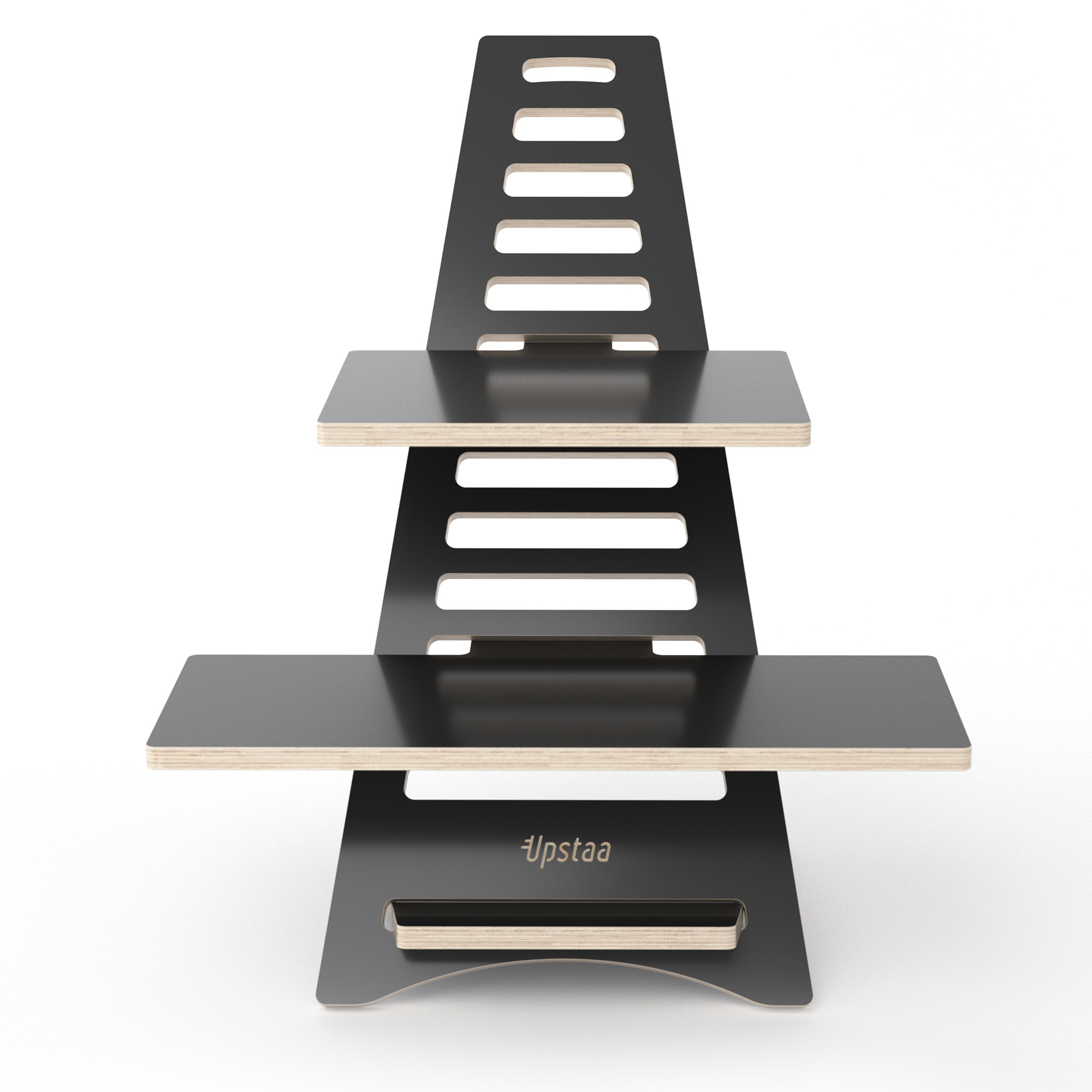 Upstaa höhenverstellbarer Stehschreibtisch-Aufsatz in Schwarz – ergonomisches Holzdesign für stilvolles Arbeiten im Home-Office