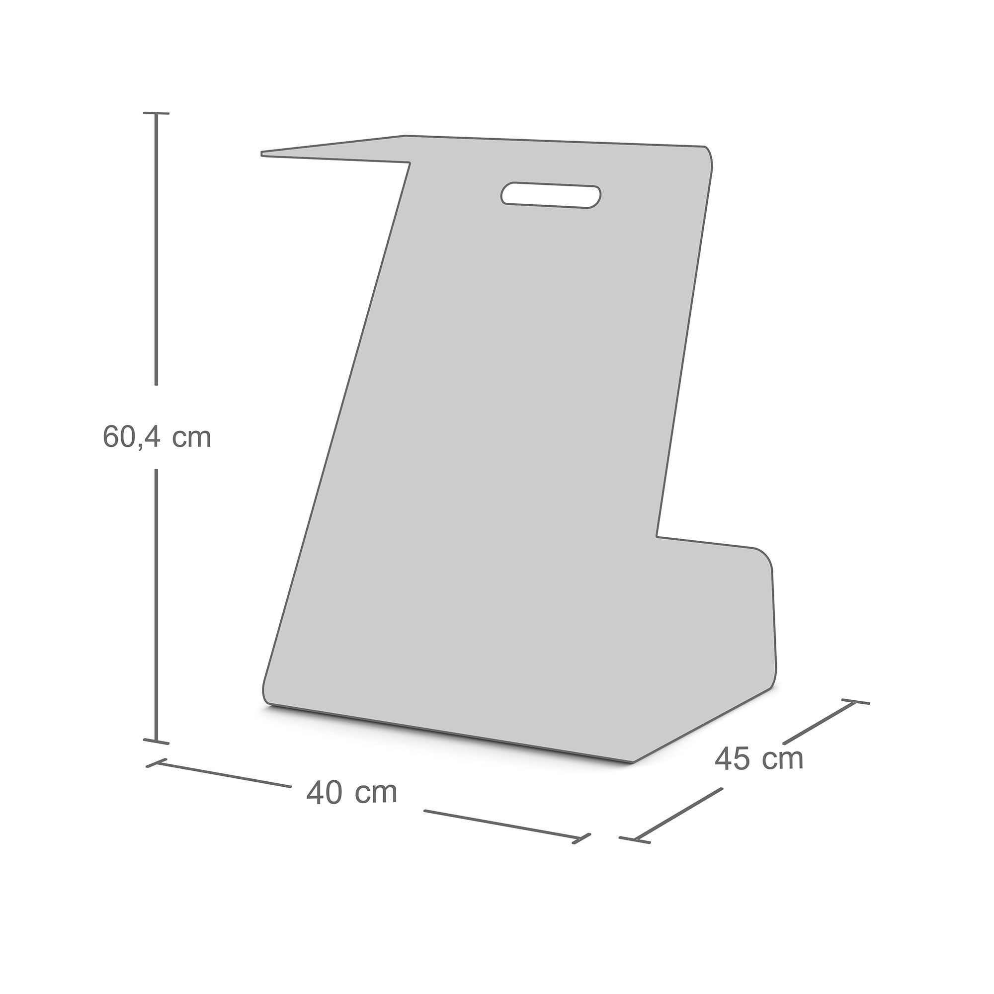 Eine graue Box mit den Maßen 60,4 cm hoch, 40 cm breit und 45 cm tief.