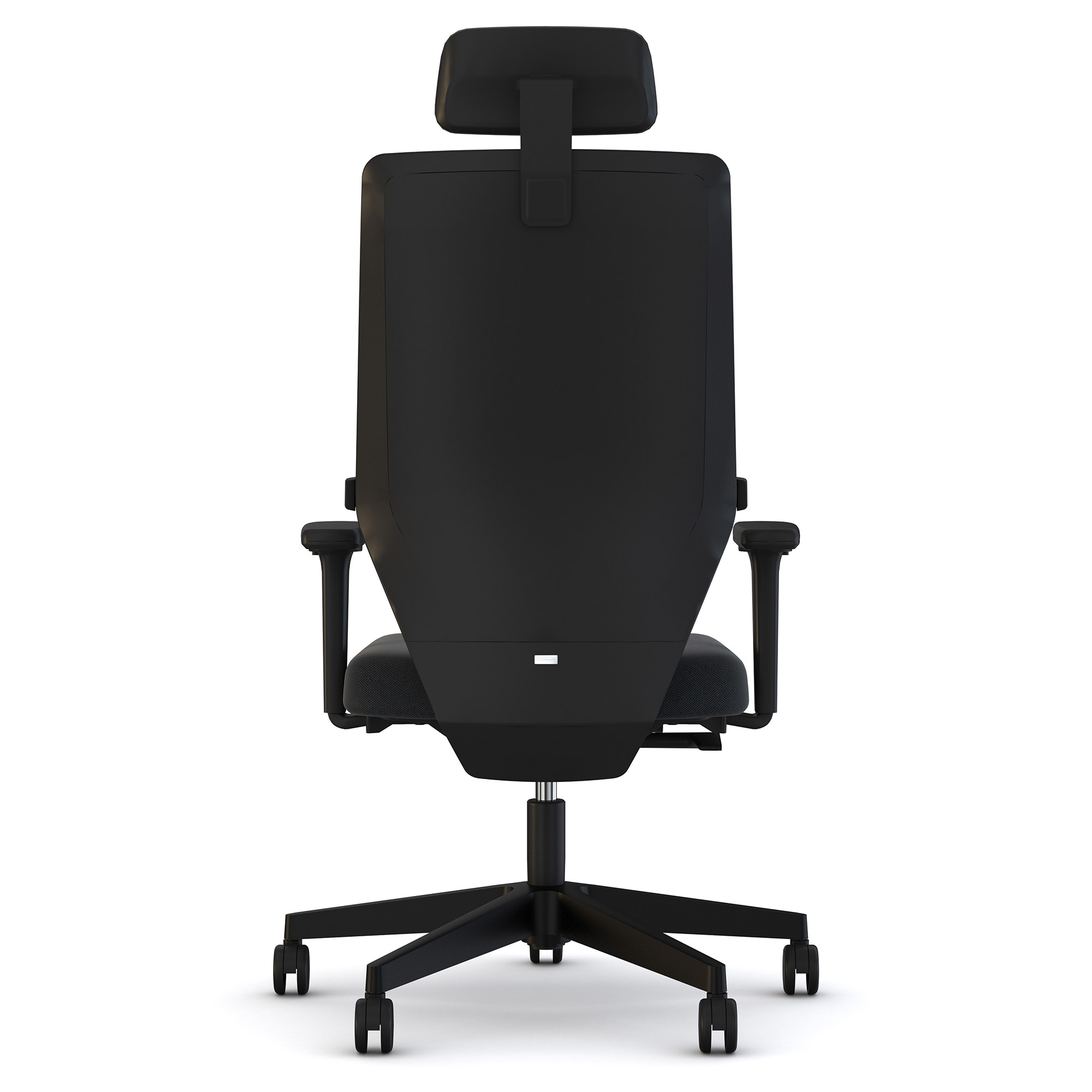 Schwarzer ergonomischer Bürostuhl mit Kopfstütze in Rückansicht