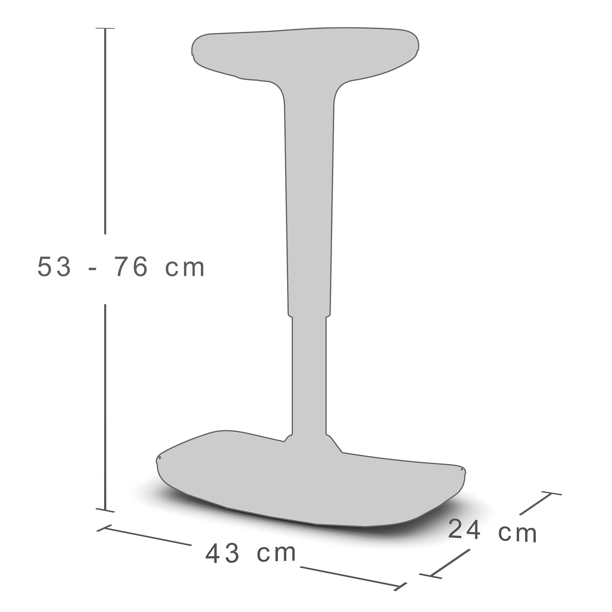 Stehhocker mit neigbarer Sitzfläche, höhenverstellbar von 53 bis 76 cm, Fußplatte 43 × 24 cm
