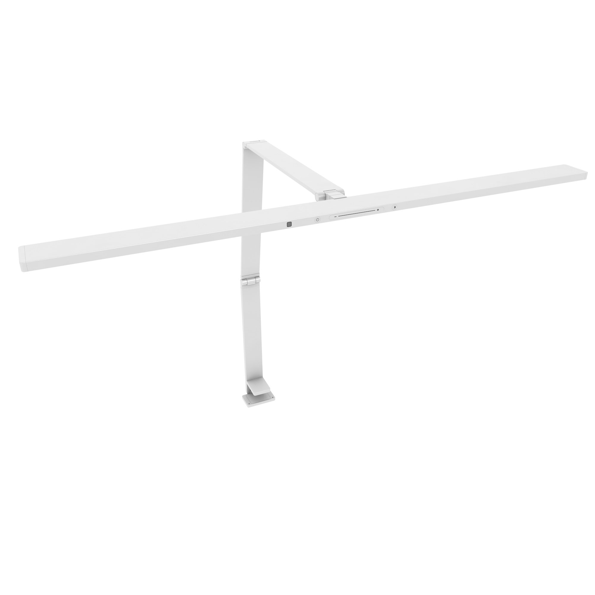 Eine weiße Tischlampe mit einem schmalen, länglichen Design.