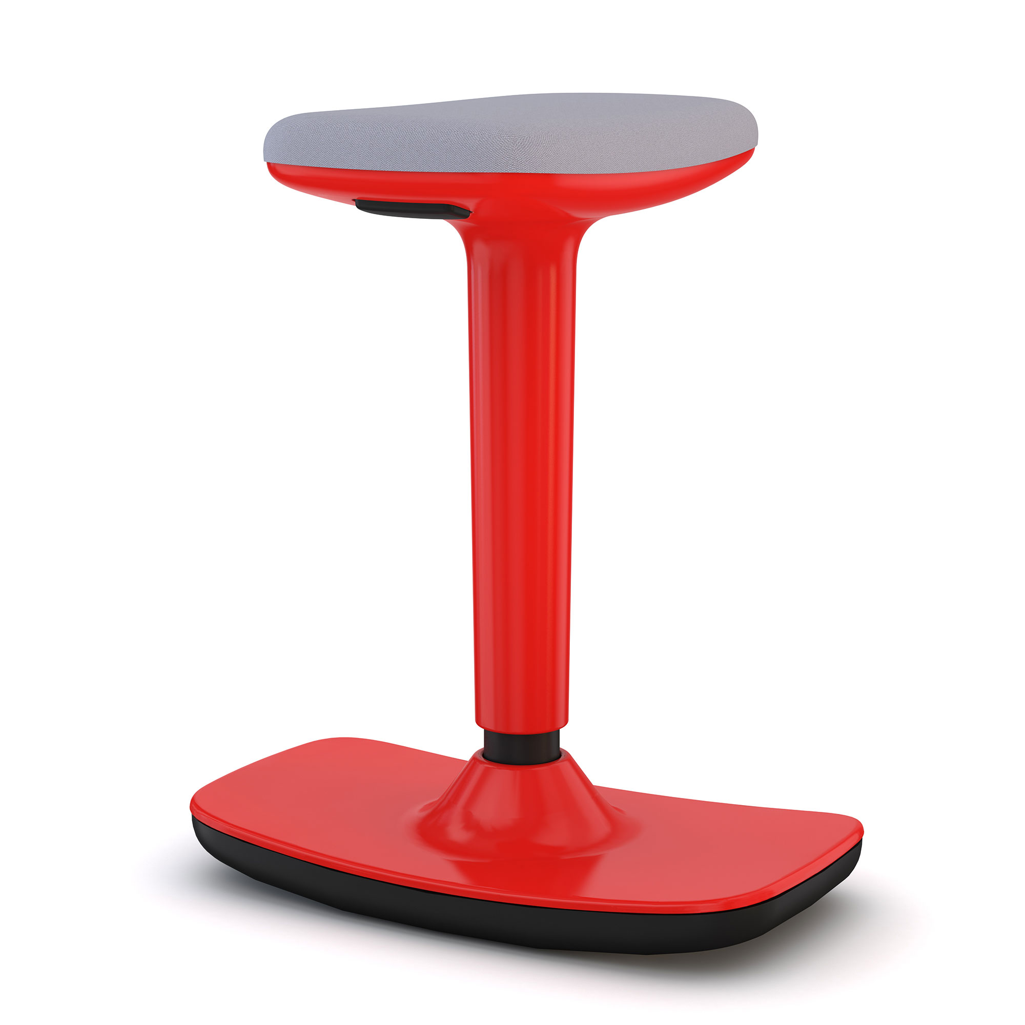 Roter Stehstuhl mit ergonomischem Design und abgerundeter Sitzfläche