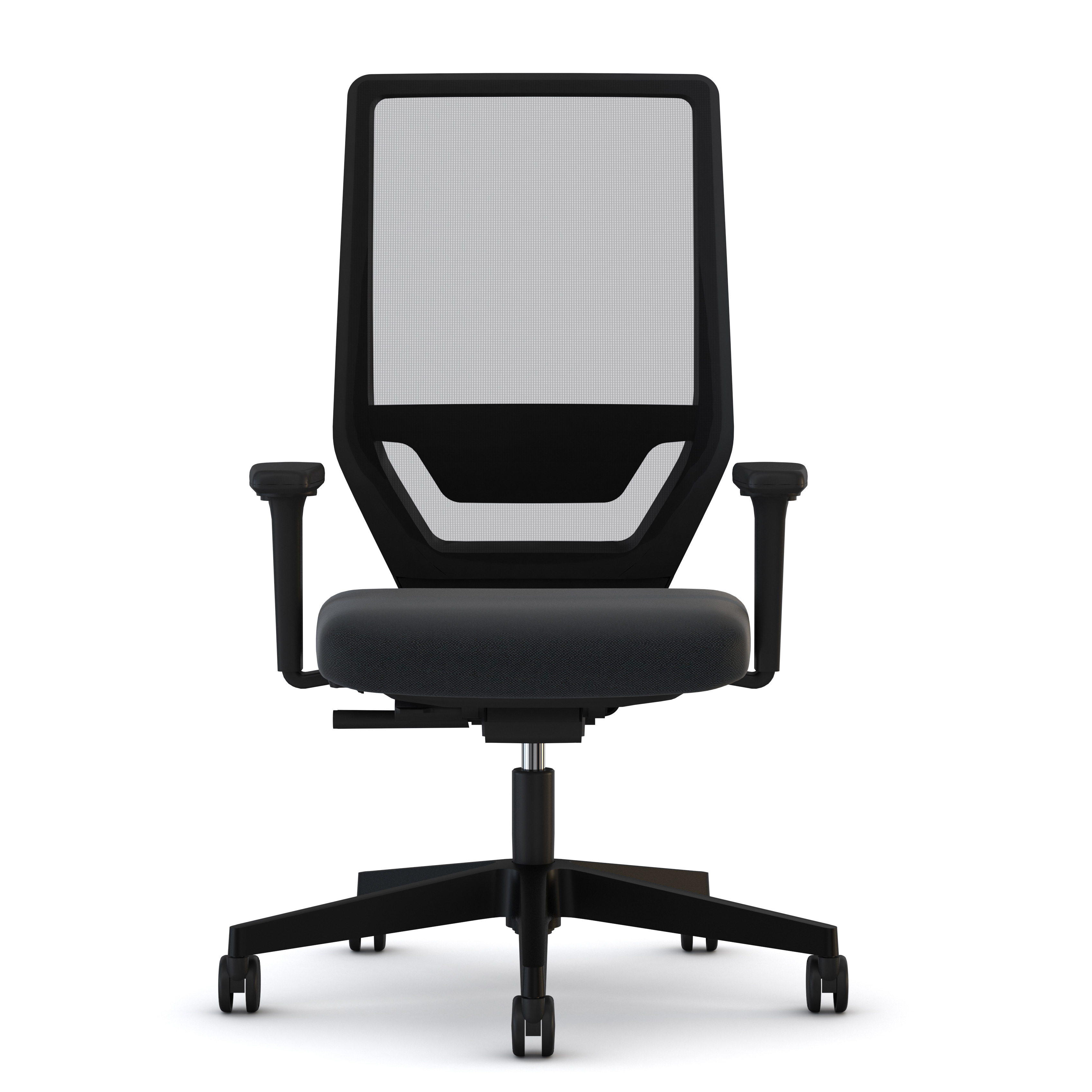 Ergonomischer Bürostuhl mit Netzrücken, schwarzem Gestell und gepolsterter Sitzfläche