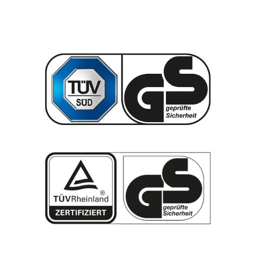 Zertifikatslogos von TÜV SÜD und TÜV Rheinland für geprüfte Sicherheit