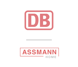 Logo der Deutschen Bahn (DB) oben und darunter das Logo von ASSMANN HOME.