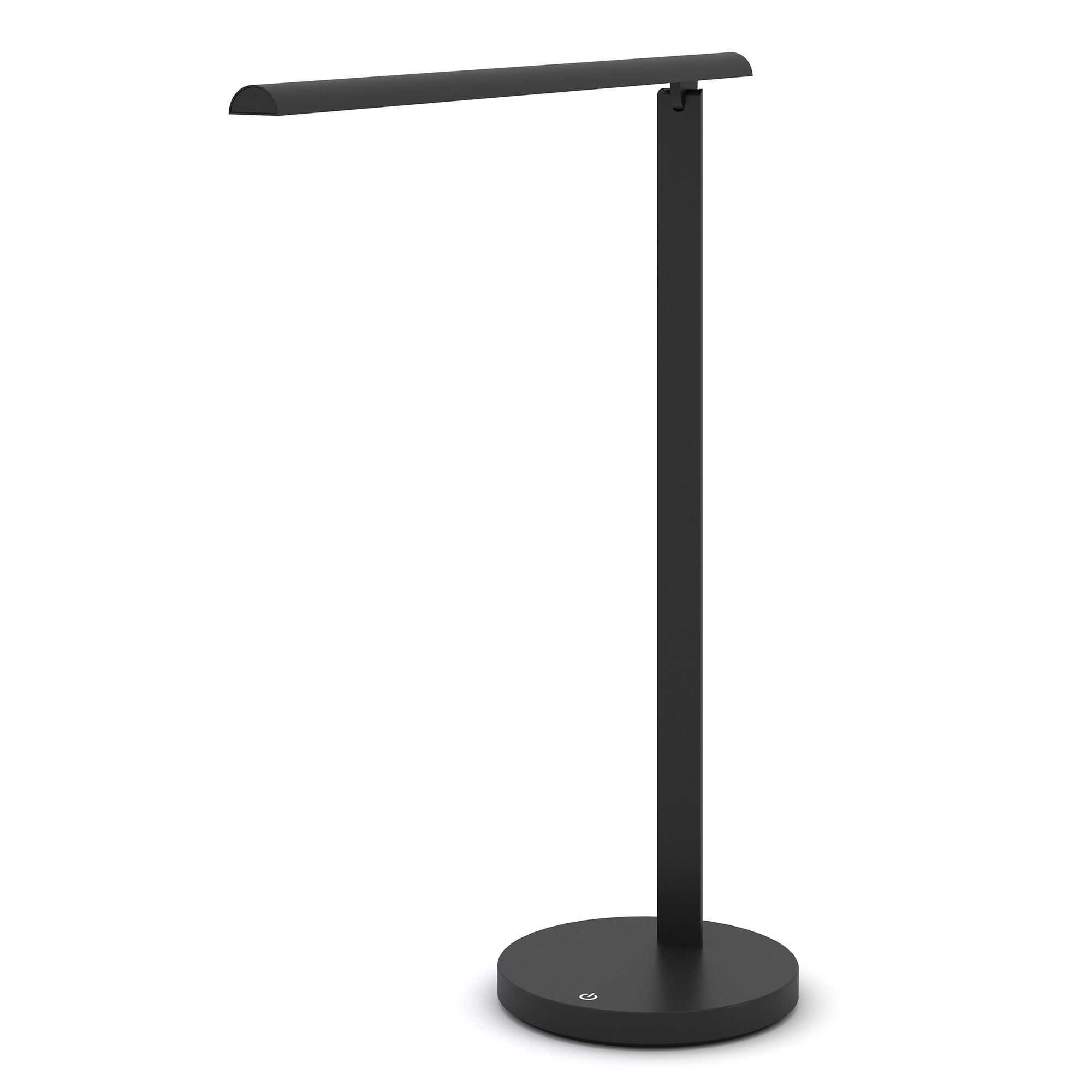 Eine moderne schwarzfarbige Stehlampe mit schlankem Design.