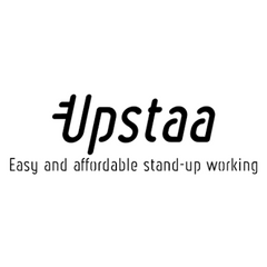 Logo der Marke Upstaa mit dem Slogan 'Easy and affordable stand-up working'.