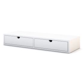 Ein weißer TV-Unterschrank mit zwei Schubladen.