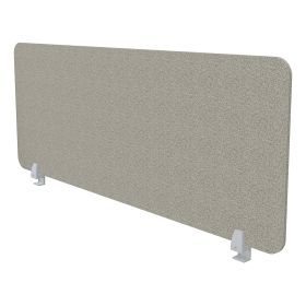 Schallabsorbierende Tischtrennwand in Hellgrau mit weißen Halterungen für flexible Arbeitsplatzgestaltung